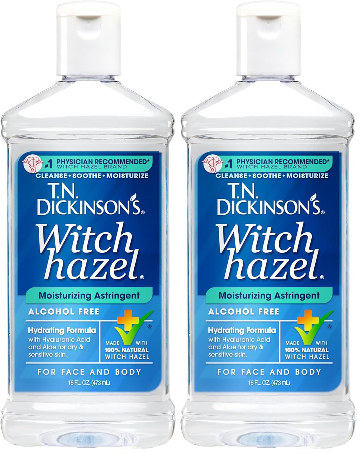 T.N. Dickinson's Witch Hazel Alcohol-Free Moisturizing Astringent, Made with 100% Natural Witch Hazel 16 oz (Pack of 2)-Velvo Beauty
