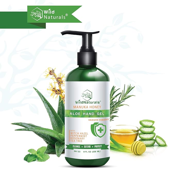 Pure Aloe Vera Gel Hand Cleaner - 100% Aloe Vera Gel Organic with Manuka Honey, Witch Hazel, Peppermint, Oregano, Rosemary, & Cleansing Tea Tree - Organic Waterless Purifying Wash-Velvo Beauty