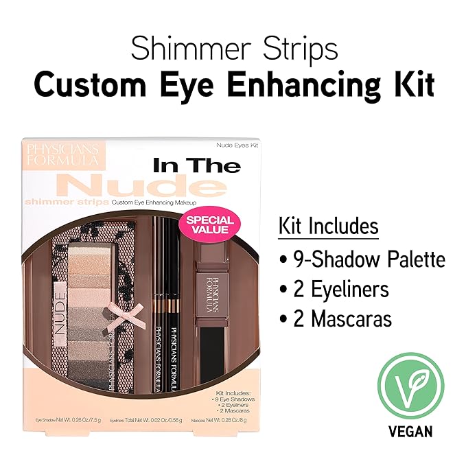 Physicians Formula Shimmer Strips Custom Eye Enhancing Kit with Eyeshadow, Eyeliner & Mascara, Nude-Velvo Beauty