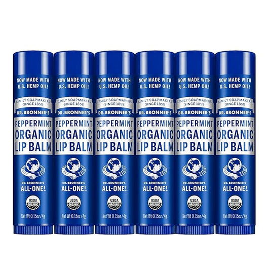 Dr. Bronner's - Organic Lip Balm (Peppermint, 0.15 ounce, 6-Pack) - Made with Organic Beeswax and Avocado Oil, For Dry Lips, Hands, Chin or Cheeks, Jojoba Oil for Added Moisture, Cooling and Hydrating-Velvo Beauty