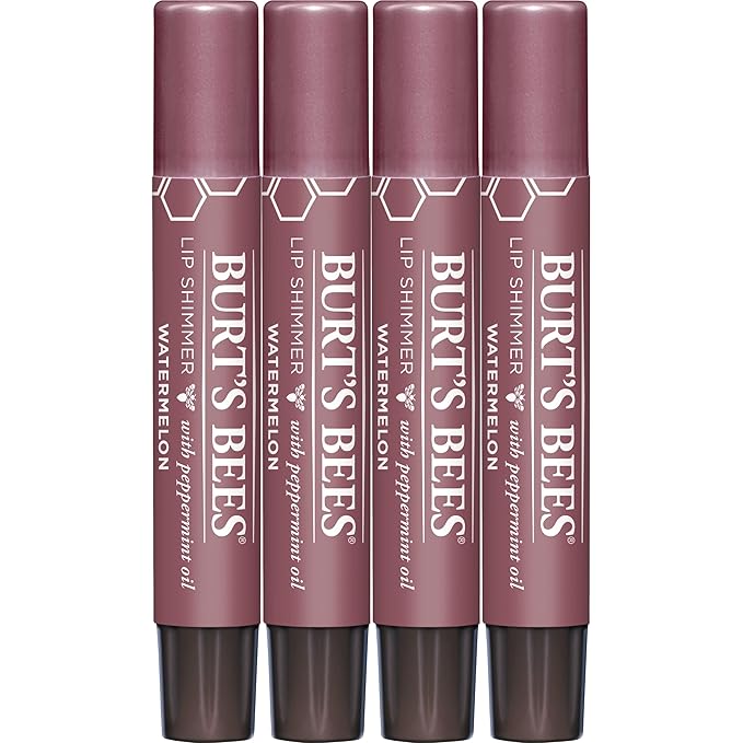 Burt's Bees Shimmer Lip Tint Easter Basket Stuffers, Tinted Lip Balm Stick, Moisturizing for All Day Hydration with Natural Origin Glowy Pigmented Finish & Buildable Color, Watermelon (4-Pack)-Velvo Beauty