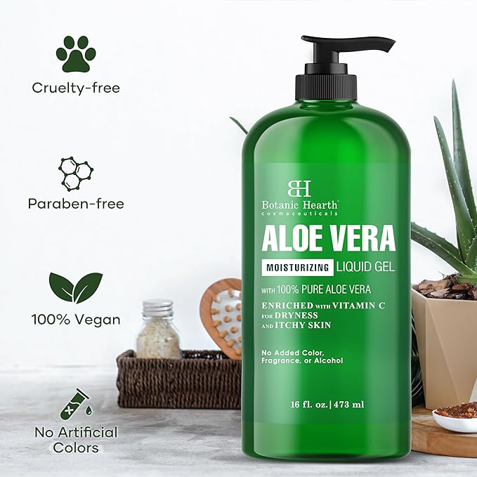 Botanic Hearth Aloe Vera Moisturizing Liquid Gel – 100% Pure Aloe, Enriched with Vitamin C for Dry & Itchy Skin – No Added Color, Fragrance, or Alcohol – 16 fl. oz-Velvo Beauty