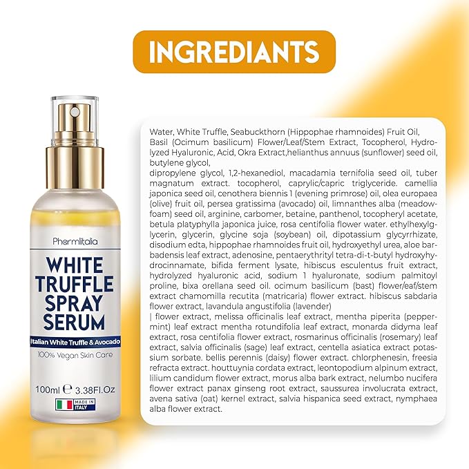 Italian White Truffle Spray Serum - Vegan Skin Care - Face Mist Hydrating Spray with Avocado & White Truffles - Face Serum for Radiant Skin - 3.38 Fl Oz-Velvo Beauty