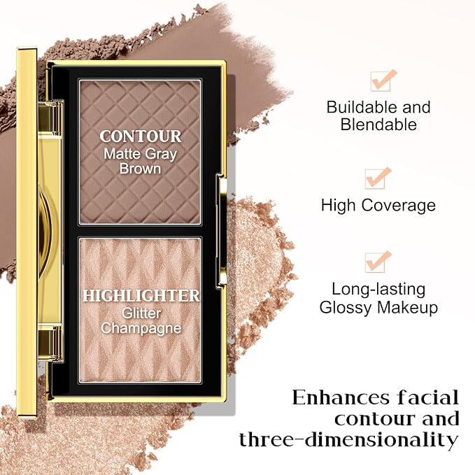 Boobeen 2 in 1 Contour Makeup Palette Highlighter Face Bronzer and Shimmer Contour Palette Makeup Kit, Sculpting Contouring Powder Palette Blendable-Velvo Beauty