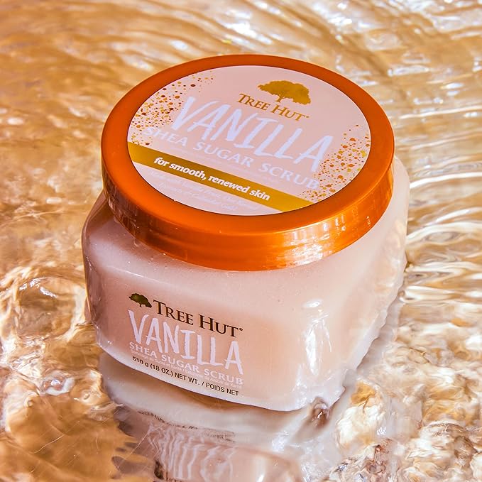 Tree Hut Vanilla Shea Sugar Exfoliating & Hydrating Body Scrub, 18 oz-Velvo Beauty