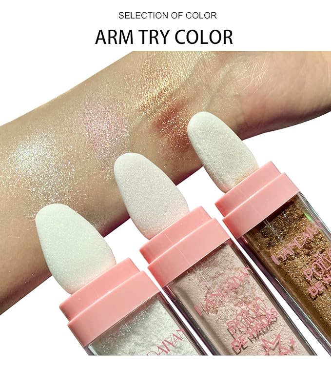 AKARY Body Glitter, Fairy Polvo De Hadas Shimmer Face Highlighter Powder & Blush Stick, Instant Glow Luminizer Duo, Glitter Face Hair High Gloss, Sparkle Smudge-Proof Highlighter Stick Party Makeup (#02 Fairy Pink)-Velvo Beauty