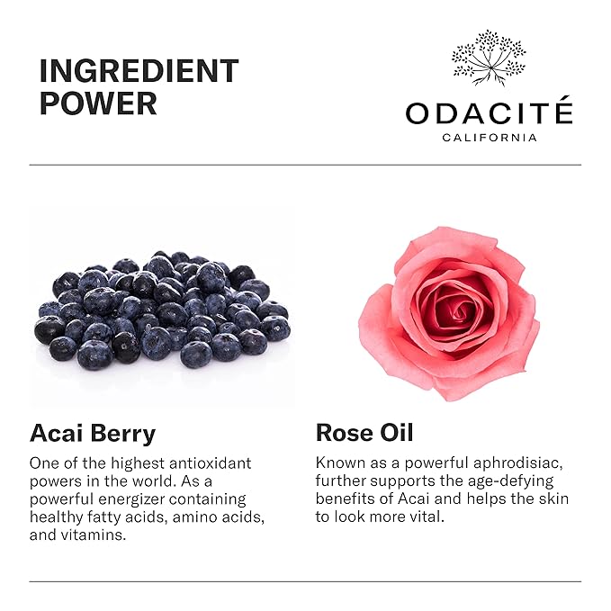 Odacité Anti Aging Serum Concentrate with Acai + Rose - Revitalizing Facial Oil, Youthful Glow, Improves Skin Tone, Wrinkles, and Firmness, Age defying, Rose Oil, 0.17 fl. oz.-Velvo Beauty