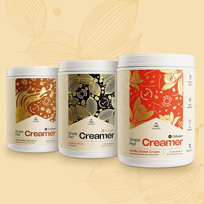 LevelUp Creamer, with Energizing MCT Oil and Collagen Peptides, Keto Coffee Creamer, Supports Natural Energy & Ketone Production - Vanilla Sweet Cream, 22.5 oz-Velvo Beauty