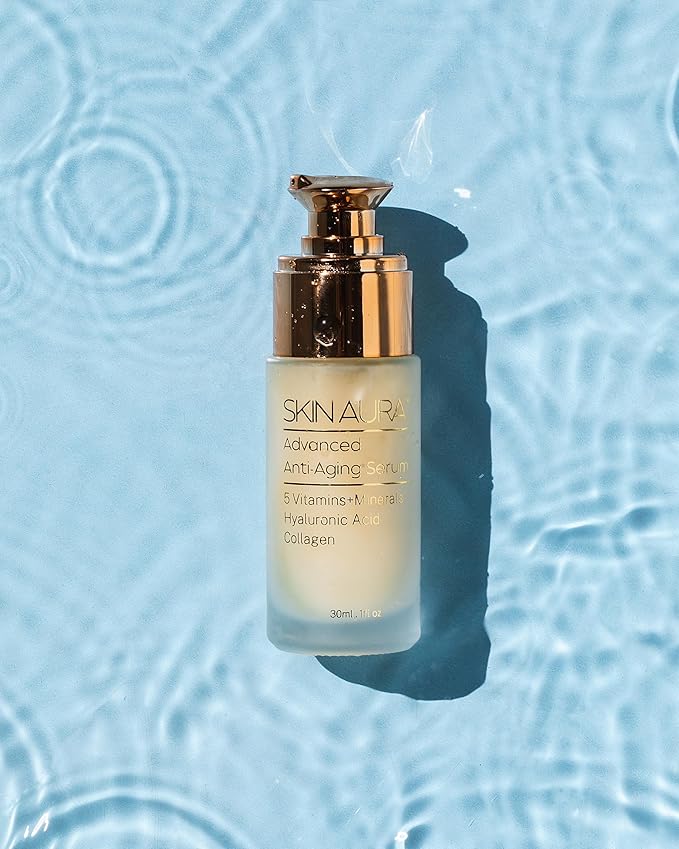 SKIN AURA Advanced Anti-Aging Serum - All-In-One Formula Visibly Improves Wrinkles, Fine Lines & Age Spots with 5 Vitamins + Minerals, Hyaluronic Acid & Collagen Peptides - 30ml (1oz)-Velvo Beauty