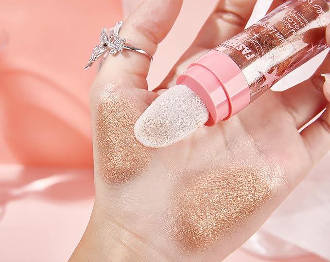 AKARY Shimmer Highlighter Powder, Fairy Polvo De Hadas Highlighter Powder & Blush Stick, Instant Glow Luminizer Duo, Glitter Body Face Hair High Gloss Stick, Sparkle Smudge-Proof Highlighter Stick Party Makeup (C-#03)-Velvo Beauty