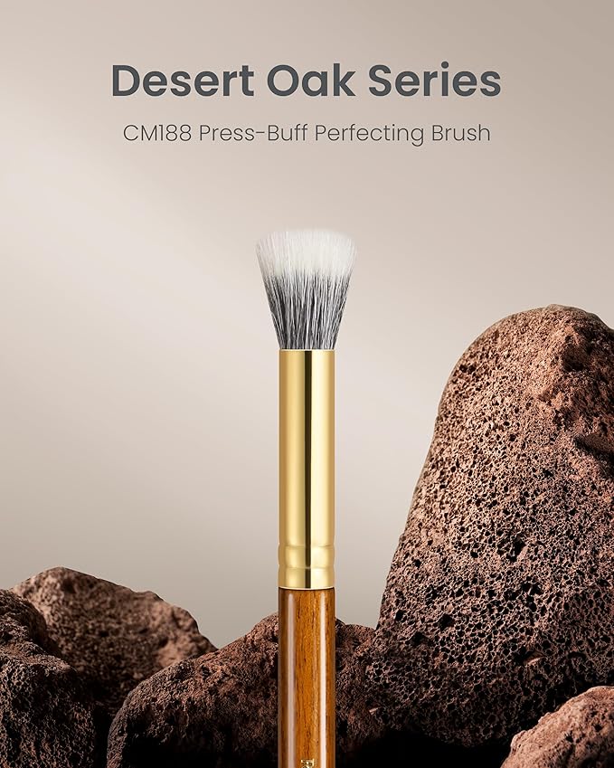 Desert Oak Series Dual Wool Blush Brush - Flat Top Goat Hair for Diffused Powder & Cream Blush, Seamless Blending, Bubinga Handle (CM 188)-Velvo Beauty