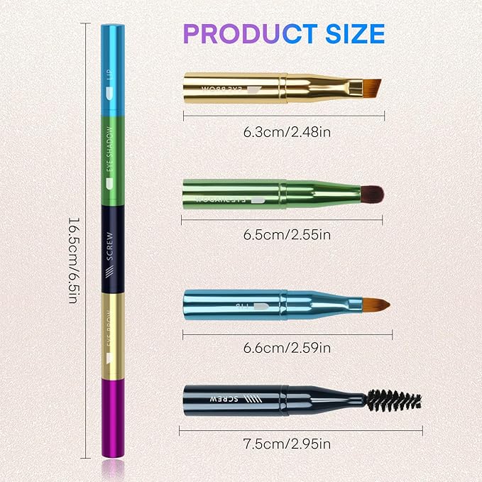 Unaone 4 in 1 Makeup Brush - Lip Brush for Lipstick, Eyebrow, Eyeshadow, Spiral Eyebrow Portable Detachable Multi-functional Lipstick Brush for Makeup-Velvo Beauty