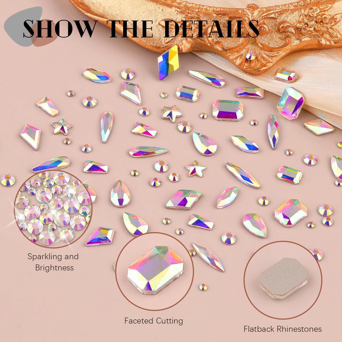 3220Pcs AB Glass Nail Rhinestones 120Pcs Multi Shapes Flatback Gems Crystal + 3100Pcs 1.5-4mm Round Beads, Manicure Diomand Jewelry Gemstones for Nail Design Makeup Acrylic Nails Decoration-Velvo Beauty