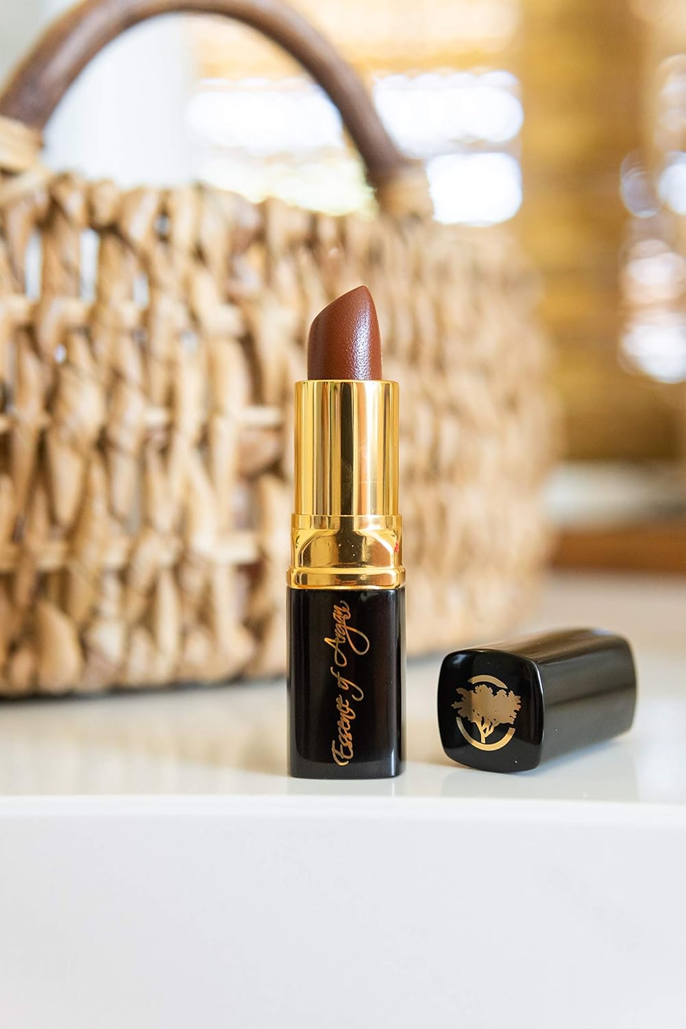 Essence Of Argan Dark Brown Lipstick for Cracked & Dry Lips - 100% Organic Argan & Jojoba Oil, Shea Butter & Aloe Vera - Hydrating & Deep Moisturizing Chocolate Brown Long Lasting Lipstick for Women-Velvo Beauty