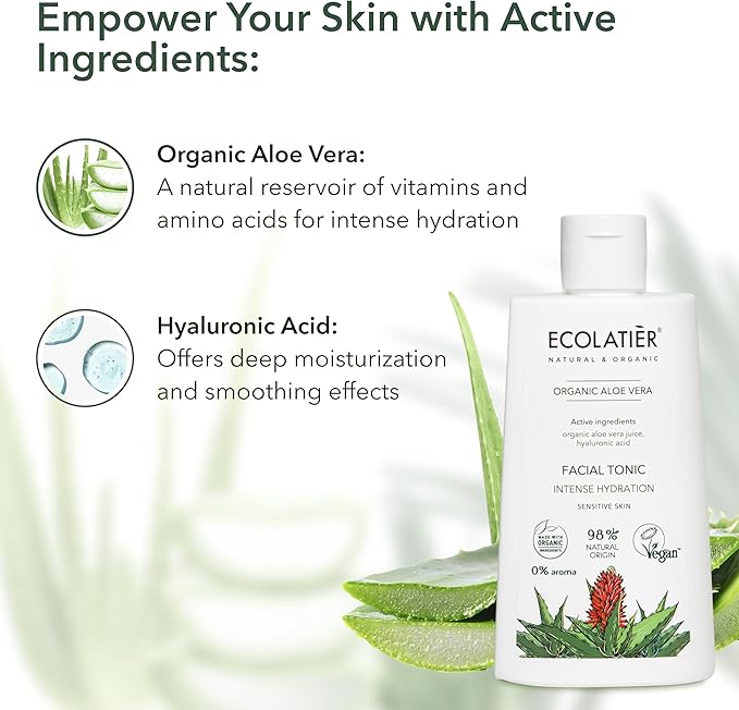 Organic Aloe Vera Facial Toner - 98% Natural Ingredients - Intense Hydration, Hyaluronic Acid, 98% Natural, Vegan - Deep Moisture, Refreshes, and Revitalizes The Skin - 8.5 Fl Oz / 250ml-Velvo Beauty
