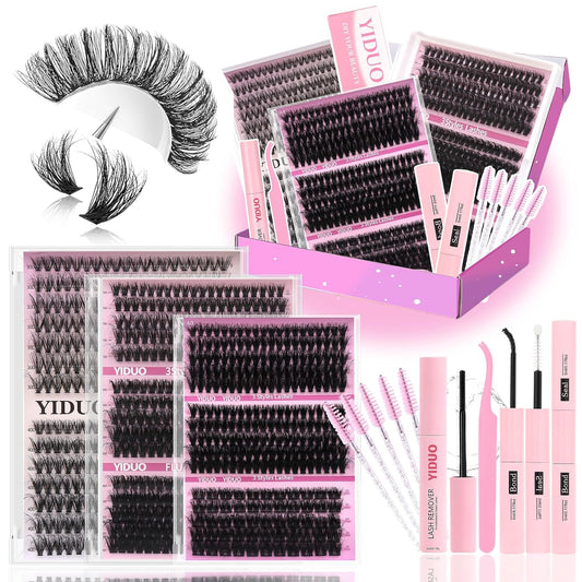 Lashes 7 style Mixed C-Curl False Eyelashes Extensions Clusters Lashes Kit Gift Packs 835Pcs with Bond&Seal Faux Mink Individual Lash Wholesale Pack DIY Individual Fake Eyelashes Box-Velvo Beauty