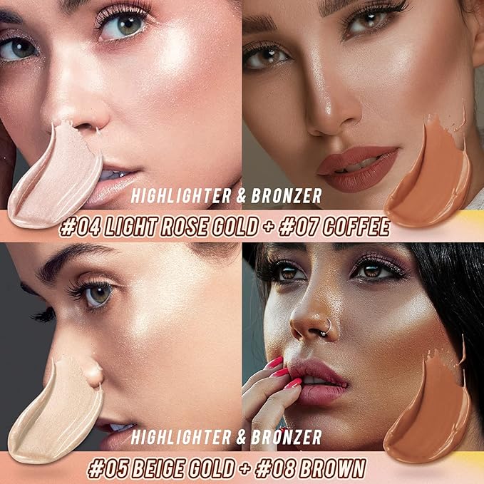 2 Pcs Cream Contour Stick Makeup Kit, Cream Highlighter Stick & Contour Bronzer Stick for Cheeks, Lightweight Blendable Smooth -Highlighter (#03 Champagne Gold #06 Silver)-Velvo Beauty