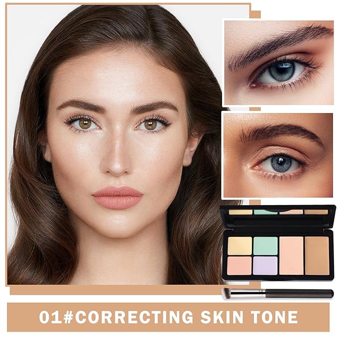 Color Corrector Palette Concealer Contour Palette Natural Brighten Long Lasting Highlighter Correcting Concealer Cream Foundation Palette For Flawless Skin Tone (Set A + Brush #270)-Velvo Beauty