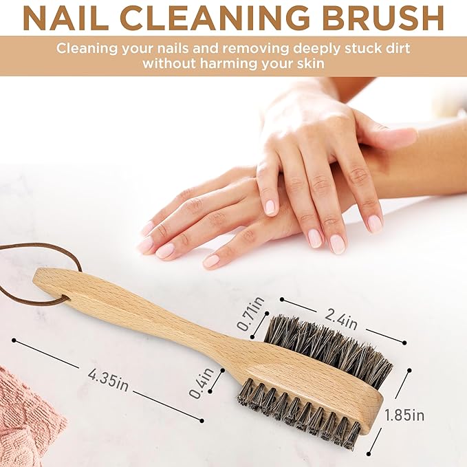 Takavu Horsehair Nail Brush, Natural Wood Handle, Nail Cleaning Brush for Scrubbing Fingernail Toenail Hand Feet, Dual Sided for Regular Manicure Nail Care Hygiene-Velvo Beauty