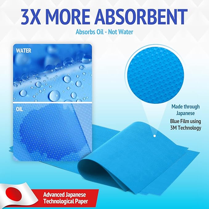 Oil Blotting Sheets for Face - Portable 1x50 Blue Oil Wipes Sheets for Face - Japanese High Performance Technology Makeup Blotting Paper -Grain Free Softer Oil Pads Absorbing Face Oil Tissues for Face-Velvo Beauty