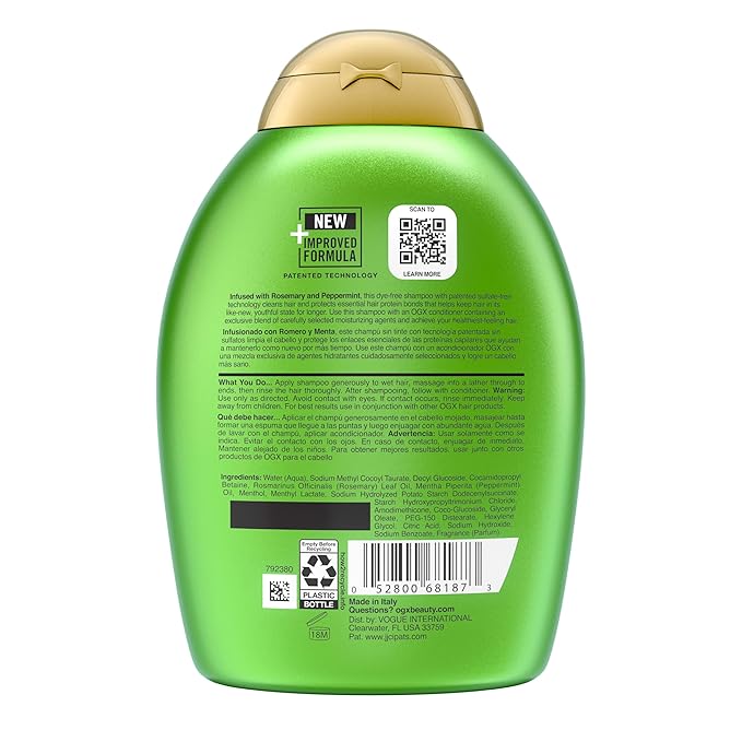 OGX Clarifying Strength + Rosemary Mint Shampoo, Clarifying Shampoo for Oily Hair Visibly Helps Remove Oil & Residue to Clear Away Buildup, Sulfate-Free Surfactants, 13 fl. oz-Velvo Beauty