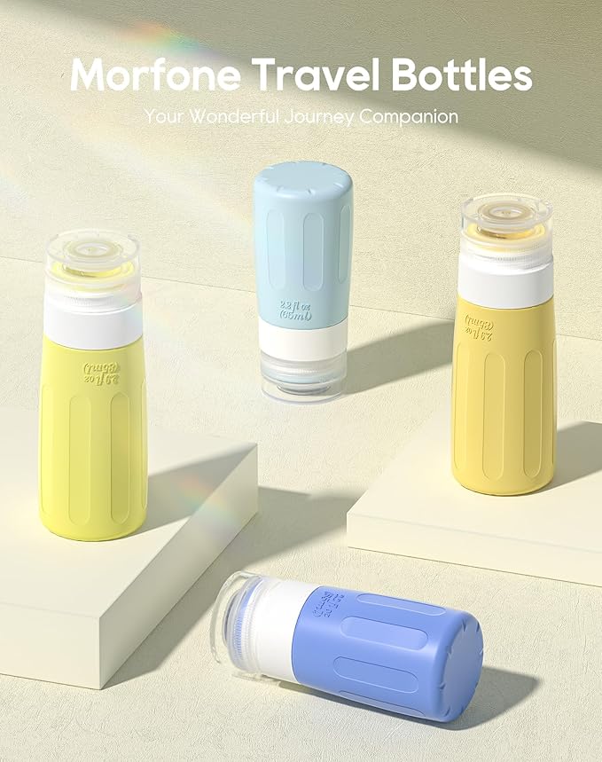 Morfone 16 Pack Silicone Travel Bottles Set for Toiletries TSA Approved Travel Containers Leakproof Squeezable Refillable Accessories 2oz 3oz for Shampoo Conditioner Lotion Liquids (Yellow Blue)-Velvo Beauty