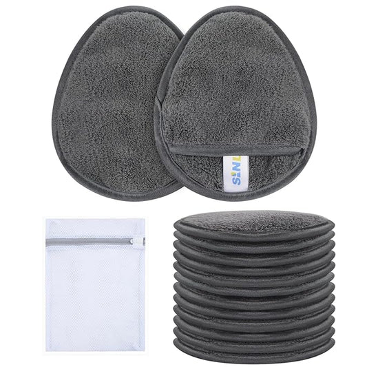 SINLAND Reusable Makeup Remover Pads For Face,Eye,Lips Microfiber Gentle Facial Cleansing Cloths for All Skin Types Friendly for Makeup Remover With Laundry Bag 5.1inchx3.93inch Grey Pack of 12-Velvo Beauty