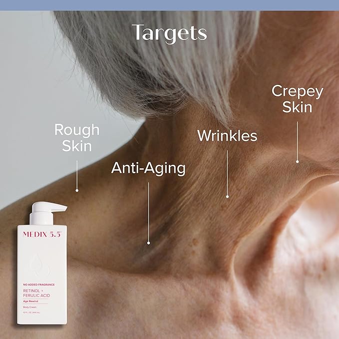 MEDIX Fragrance Free Retinol Body Lotion Crepey Skin Care Treatment | Firming Body & Face Moisturizer | Anti Aging Retinol Cream For Face Targets Loose Crepe Skin, Wrinkles, & Fine Lines, 15 Fl Oz-Velvo Beauty