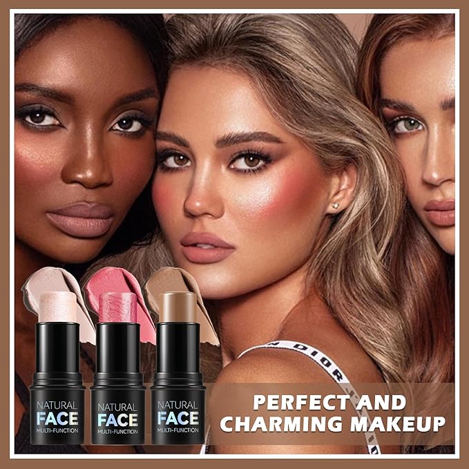 Highlighter Stick Cream Blush Stick Bronzer Contour Stick Makeup,3 PCS Cream Contour Kit with Contour Brush,Long Lasting & Professional Highlighters Makeup Stick for Beginner-Velvo Beauty