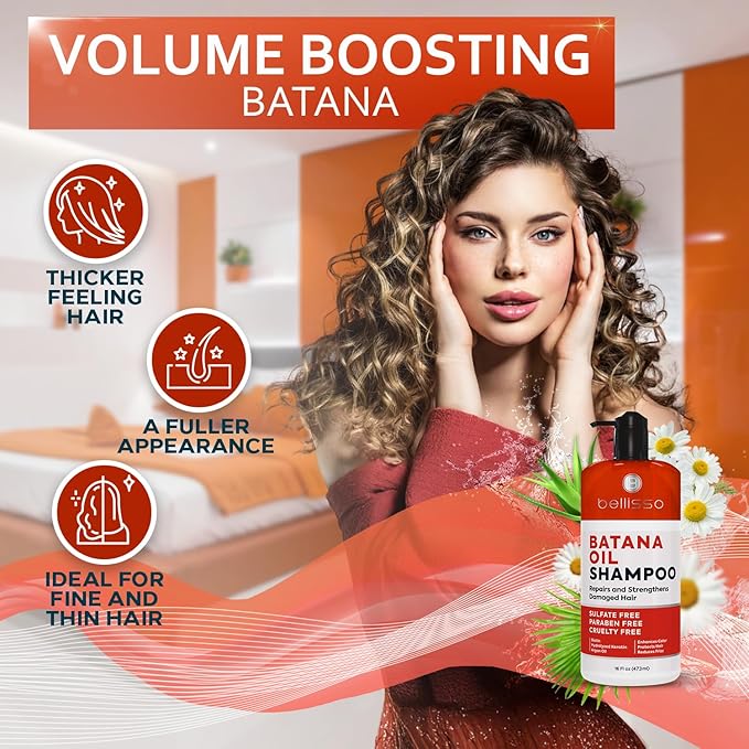 Batana Oil Shampoo - Volumizing Salon Formula for Thinning and Fine Hair Women and Men - Sulfate and Paraben Free - Thickening Volume Boost for Thicker, Fuller Hair - With Argan Oil - 16 Fl Oz-Velvo Beauty