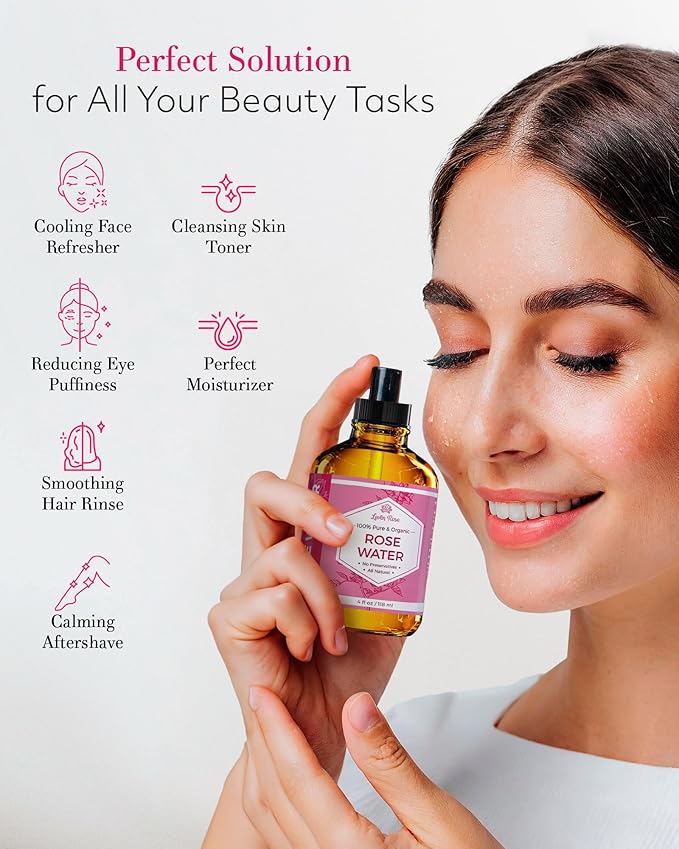 Rose Water Spray for Face by Leven Rose - Pure Natural Moroccan Rosewater Hydrosol Face Spray - Organic Rose Water for Hair 4 oz-Velvo Beauty