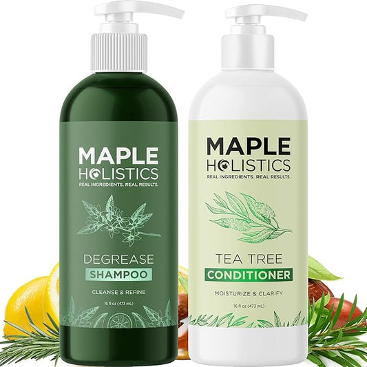 Shampoo and Conditioner for Oily Hair and Scalp - Sulfate and Paraben Free Shampoo and Conditioner Set for Oily Hair with Deep Cleansing Tea Tree Oil - Vegan Color Safe & Cruelty Free (16 Fl Oz)-Velvo Beauty
