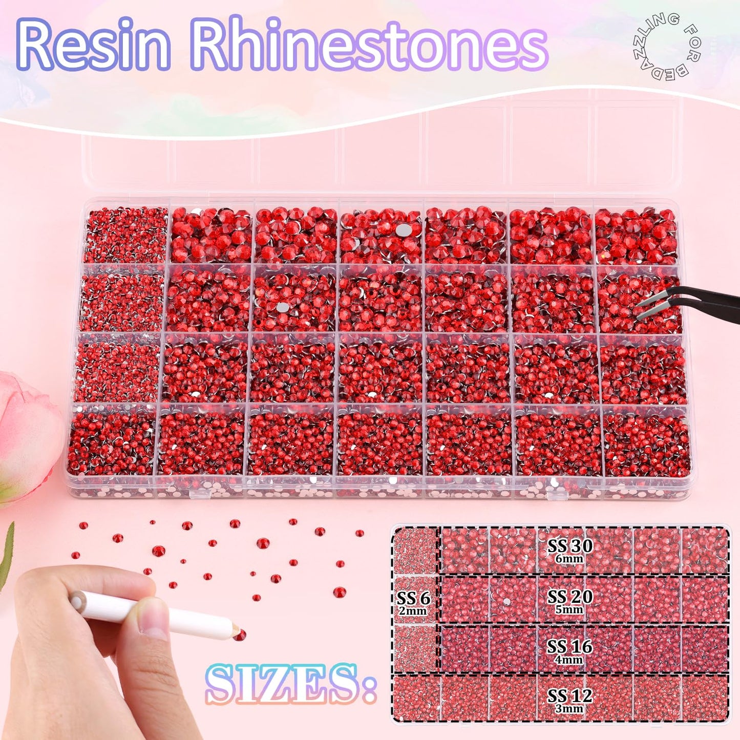 30000Pcs Resin Rhinestones for Bedazzling with 3Pcs B7000 Jewelry Glue, Red Flatback Gems Rhinestones for Crafting, Clothing Tumblers Mugs Shoes Fabric Decor Nail Art-Velvo Beauty