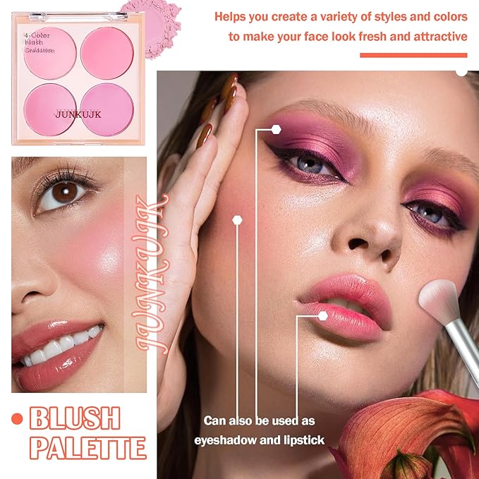 Blush Palette,Shimmer Silky Matte Blush Powder Palette,Professional Cute Face Contour Highlighter Blush Palette with Blush Makeup Brush 02-Velvo Beauty