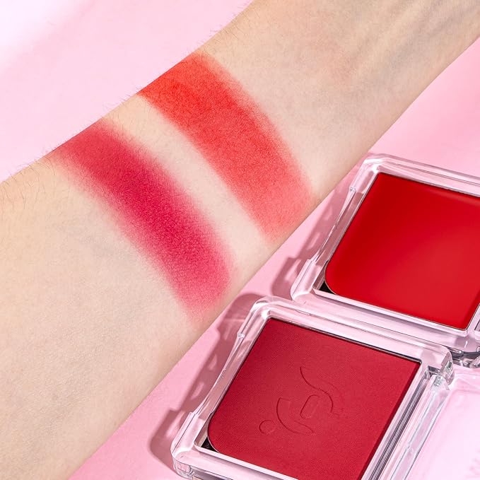 Blush Palette Duo – Cream & Powder Blush Set in Classic Red, Long-Wearing & Moisturizing, Easy to Blend, Radiant Coverage for Cheeks, Eyes & Lips, Magnetic Palette Compatible (2Pack,Merlot Mood)-Velvo Beauty