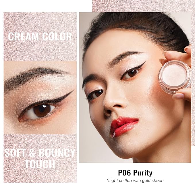 Oulac Shimmer Cream Eyeshadow also for Highlighter Blendable Eye Shadow Waterproof&Long Lasting with Moisturizing Formula Soft Shimmer Eye Make-up,Vegan & Cruelty-Free,6g P06-Velvo Beauty