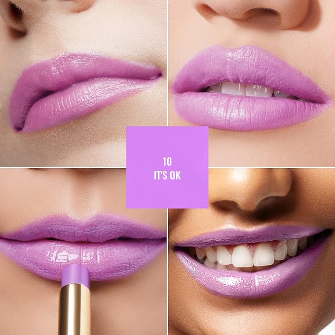 Oulac Pinky Purple Lipstick - Moisturizing Lip Stick Glossy Tinted Lip Balm, Sheer Shine Juicy Finish, Lightweight and Hydrating Formula for Dry Lip Care, Vegan 2.2g/0.07oz (10)-Velvo Beauty