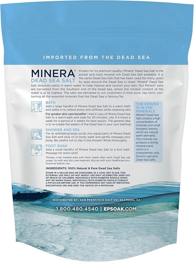 Minera Fine Grain Dead Sea Salt for Bath & Soaking – 57 lbs (3 x 19 lb Bags), Fast-Dissolving, 100% Pure & Natural, Unscented, Skin-Nourishing Bulk Sea Salt-Velvo Beauty