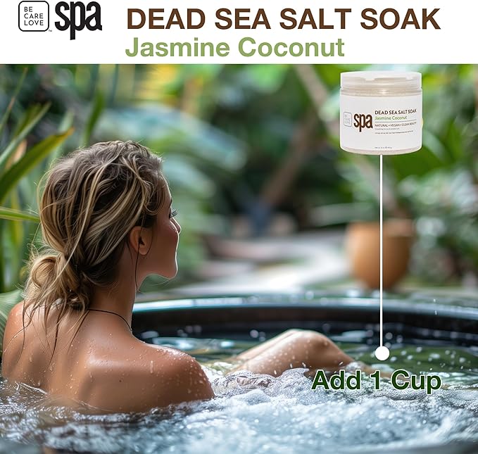 BCL SPA Dead Sea Salt Soak - Bath Salt with Organic Jasmine + Coconut, Shae Butter, Arnica, Aloe Vera Juice, Chamomile, Argan Oil & Jojoba Oil Skin Exfoliator - Home/Professional Use 16 fl oz-Velvo Beauty