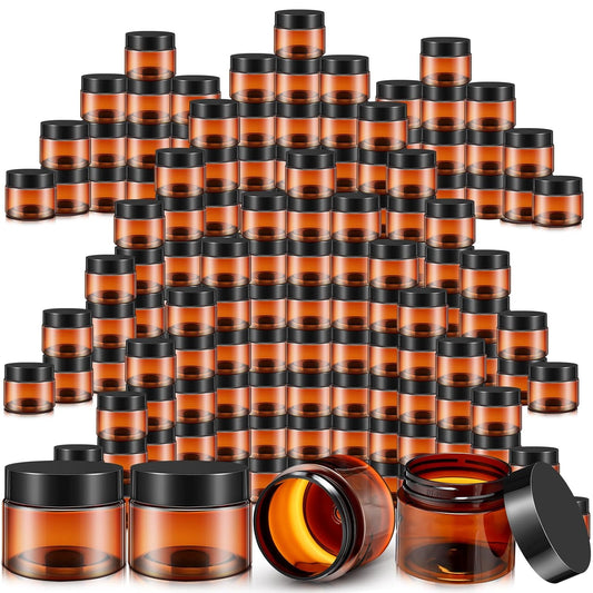 200 Pcs 4 oz Empty Bulk Plastic Container Jars with Lid Leak Proof Round Plastic Jars Small Cosmetic Travel Containers for Storage Makeup Creams Lotion Ointments, Amber-Velvo Beauty