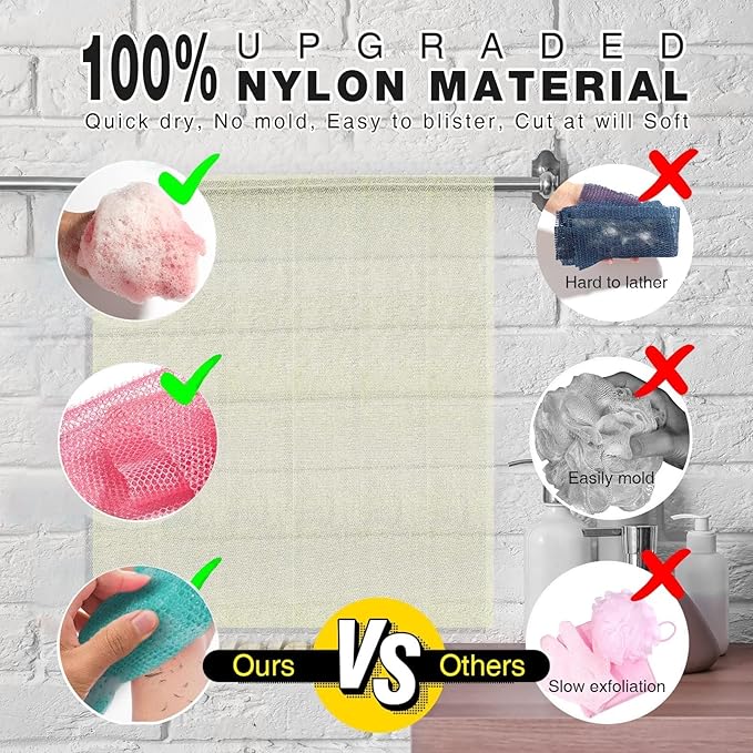 UJFQBH 3 Pieces African Net Sponge, African exfoliating net African Net Long Net Bath Sponge Exfoliating Shower Body Scrubber Back Scrubber Skin Smoother(Pink, Green, Off-White)-Velvo Beauty