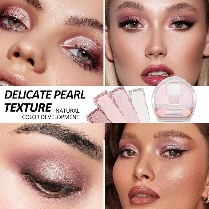 Boobeen 4-Color Makeup Palette, Highly Pigmented Glitter Eyeshadow Contour Palette with Smudger, Multi-purpose Face Makeup Palette for Eye/Face/Highlighter, Creates Shimmer Finishes, Long-lasting-Velvo Beauty