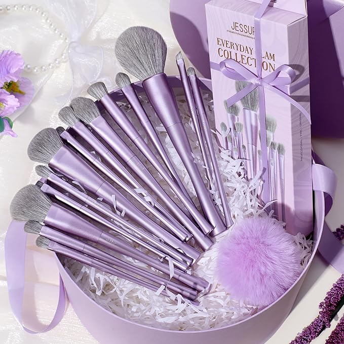 Jessup Makeup Brushes Set Professional 14pcs Vegan Make Up Brushes, Foundation Eyeshadow Concealer Contour Powder Blush Blending Eyeliner Brush, Premium Synthetic Fiber, Luxury Purple T512-Velvo Beauty