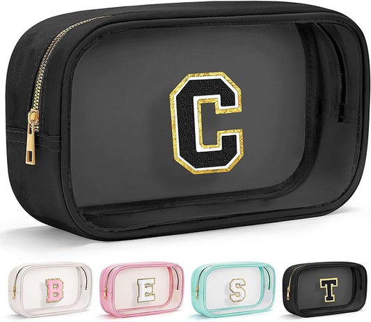 YOOLIFE Travel Clear Makeup Bag Toiletry Bag, Make up Bag Waterproof Toiletry Bags for Women Cosmetic Bag Birthday Gifts for Women Personalized Mother Girlfriend Wife Bridesmaid Gifts Black Letter C-Velvo Beauty