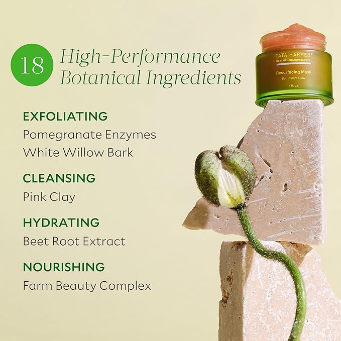 Tata Harper Resurfacing Mask, Instant Glow Face Mask, Gentle Exfoliating Face Mask, Enzyme Mask, Natural Skincare, 30ml-Velvo Beauty