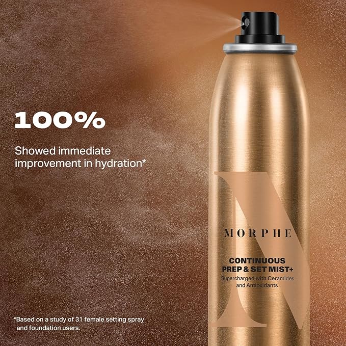 Morphe Mini Continuous Prep & Set Setting Spray - Travel Size Setting Spray for Makeup - Micro-Fine Face Mist Enriched with Ceramides to Help Hydrate, Nourish & Strengthen Skin Barrier (1.3 oz)-Velvo Beauty