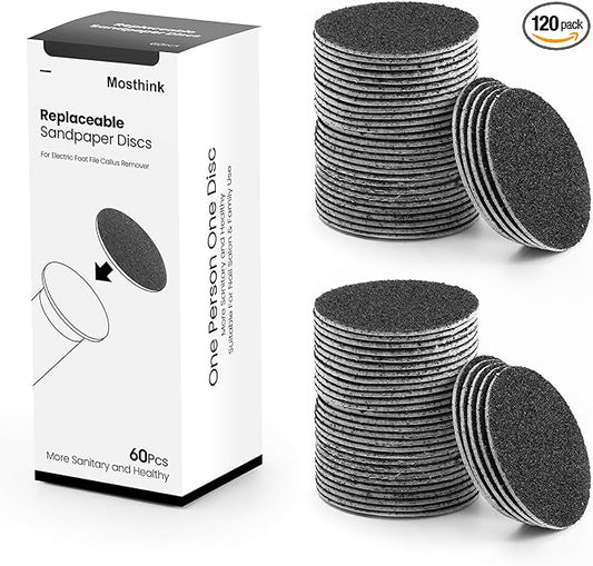 120pcs Replacement Sandpaper Refill Discs for Electric Foot File Callus Remover Tool for Men Women Dead Cracked Hard Skin (60 Grit+80 Grit)-Velvo Beauty
