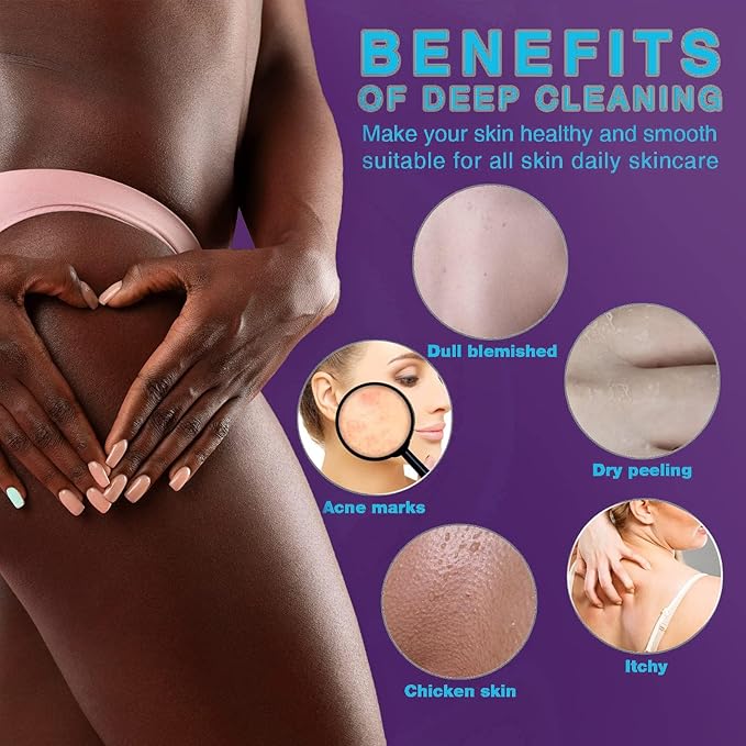 UJFQBH 3 Pieces African Bath Sponge African Net Long Net Bath Sponge Exfoliating Shower Body Scrubber Back Scrubber Skin Smoother,Great for Daily Use (Purple,Blue,Off-White)-Velvo Beauty