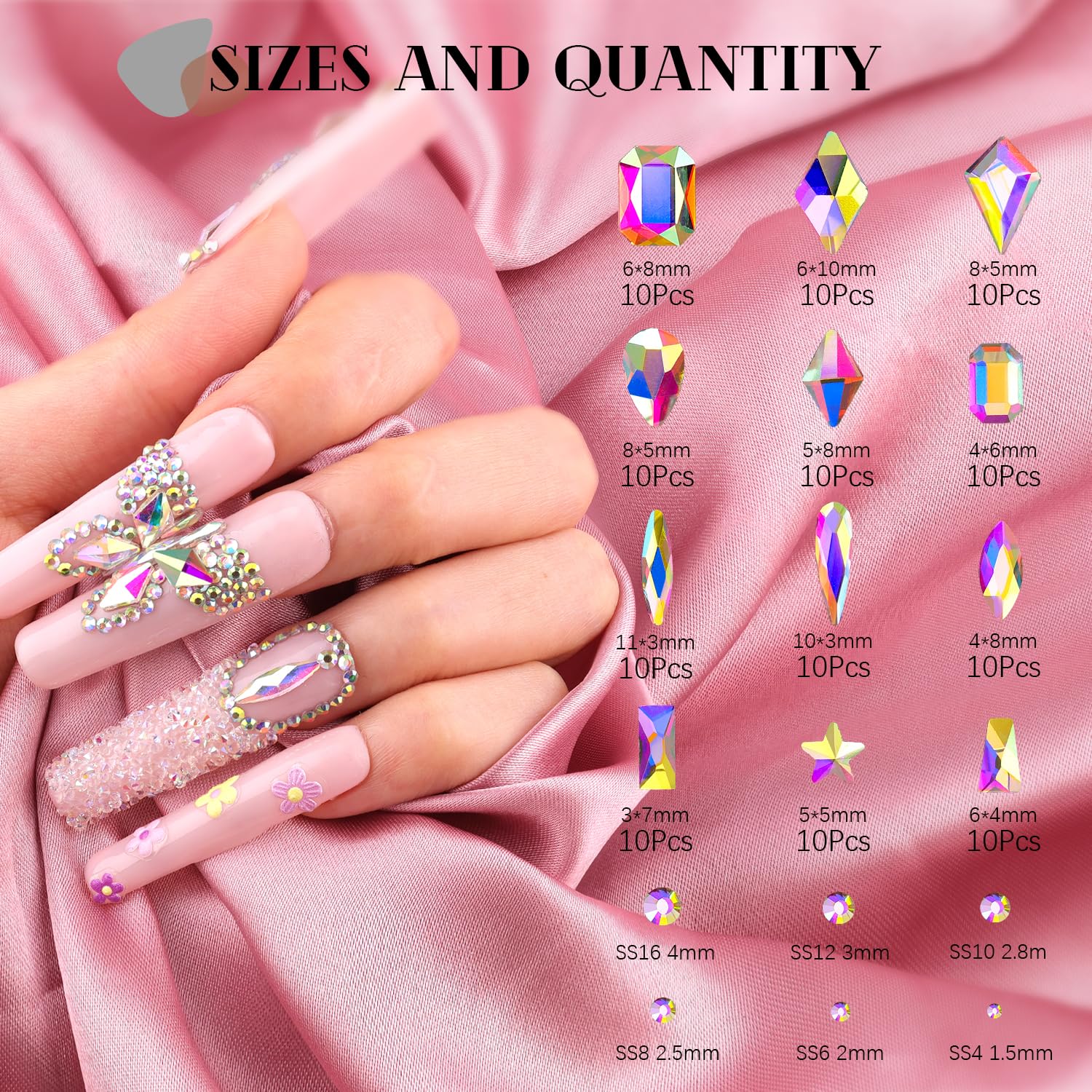 3220Pcs AB Glass Nail Rhinestones 120Pcs Multi Shapes Flatback Gems Crystal + 3100Pcs 1.5-4mm Round Beads, Manicure Diomand Jewelry Gemstones for Nail Design Makeup Acrylic Nails Decoration-Velvo Beauty