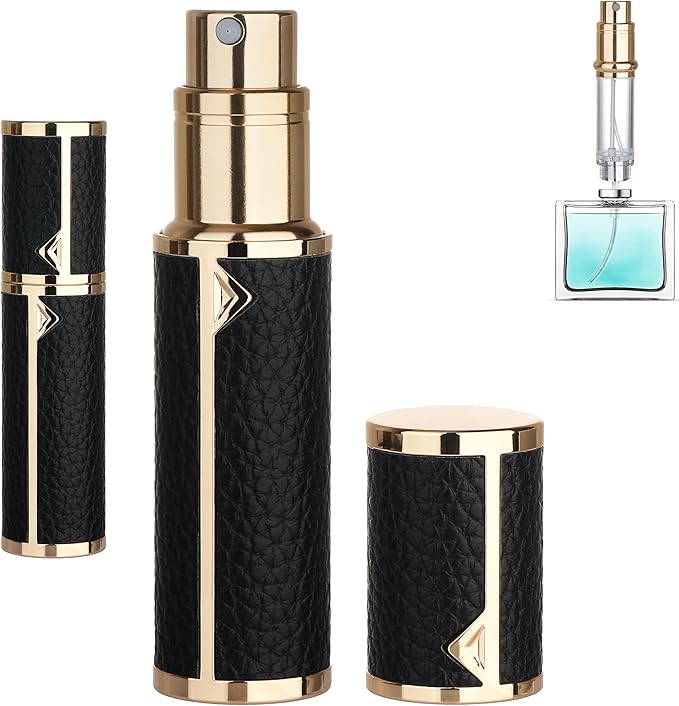 Refillable Travel Perfume Atomizer Bottle - 5ml Luxury Pocket Perfume Dispenser Pump, Travel Perfume Atomiser, Cologne Dispenser, Portable Size Sprayer Bottle for Traveling (Black)-Velvo Beauty